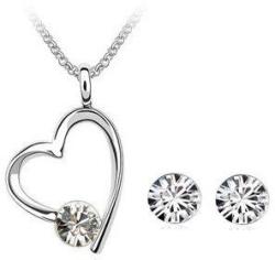  Ródiummal bevont szíves ékszerszett áttetsző Swarovski kristállyal (1249. ) (A704-3-A48-6)