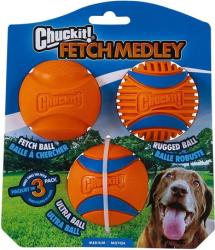 Chuckit! ! Fetch Medley Gen3 labdák kutyáknak (M ~ 6 cm; 3 db különböző labda / szett | Gen3 ---> Ultra, Fetch, Rugged)