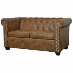 vidaXL Canapea Chesterfield, 2 locuri, maro, piele ecologică (243619) Canapea