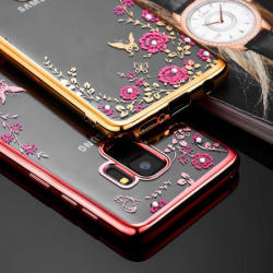 Husa silicon placata si pietricele Iphone 12 Pro Max - Rose gold