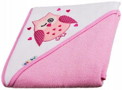 Kapucnis fürdőlepedő 100*100 cm - bagoly rózsaszín - babyshopkaposvar