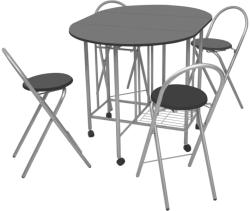 vidaXL Set masă și scaune de bucătărie pliante MDF, negru, 5 piese (243902)