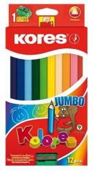 Kores Creioane Colorate Jumbo Triunghiulare KORES KO93512, 12 Culori + Ascutitoare (KO93512)