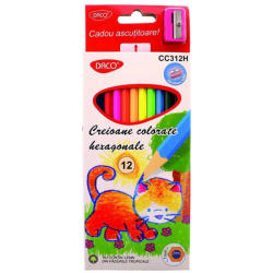 Daco Creioane Colorate Hexagonale DACO CC312H, 12 culori (CC312H)
