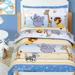 Bellatex Lenjerie de pat copii, din bumbac, BeátaSafari albastru, 100 x 135 cm, 45 x 60 cm Lenjerie de pat