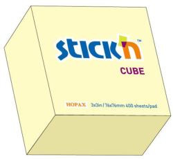 Cub notes autoadeziv 76 x 76 mm, 400 file, Stick"n - galben pastel