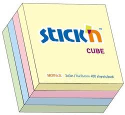 Cub notes autoadeziv 76 x 76 mm, 400 file, Stick"n - 4 culori pastel