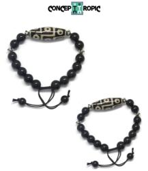  Bratara Onix cu Agata Tibetana Dzi - Rotund - Butoias - Accesorii de Argint 925 - 1 Buc