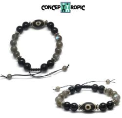  Bratara Onix cu Labradorit - Agata Dzi - Rotund - Butoias - Accesorii Argint 925 - 1 Buc