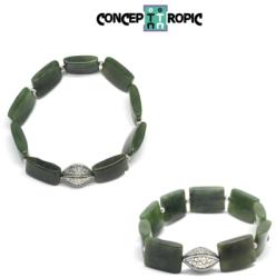  Bratara Jad Nefrit Diametru 58 mm - Dreptunghi 19x13 mm - Accesorii AG 925 - 1 Buc