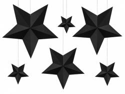  Fekete Dekorációs csillagok szettben, 6 db-os
