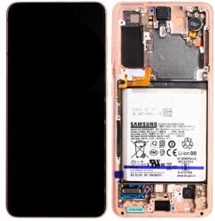 Samsung Galaxy S21 G991B - LCD Kijelző + Érintőüveg + Keret + Akkumulátor (Phantom Pink) - GH82-24716D, GH82-24718D Genuine Service Pack, Phantom Pink