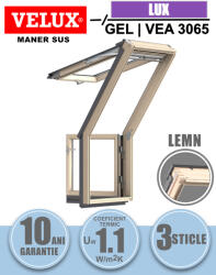 Velux Fereastra mansarda iesire terasa VELUX GEL | VEA 3065, lemn de pin, 3 sticle