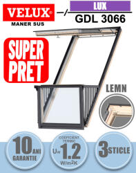 Velux Fereastra mansarda balcon VELUX GDL 3066 CABRIO, lemn de pin, 3 sticle (GDL MK19 3066)