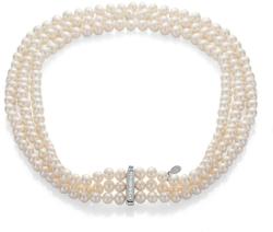 Swan Колие с три реда сладководни бели перли 5-6мм и цирконий R875NW Swan