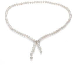 Swan Колие със сладководни бели перли 7-8мм и сребърна панделка R7L80NW Swan