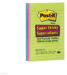 POST-IT Super Sticky öntapadós jegyzettömb, szivárványcsomag 102×152 mm, 660-3SSUC, 90 lap/3 tömb, vonalazott, ultra színek