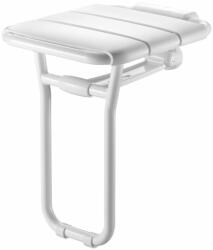 Delabie felhajtható zuhanyzó ülőke támasztólábbal, rácsos műanyag ülőrésszel, 360x407mm, alumínium, fehér (DEL510400)