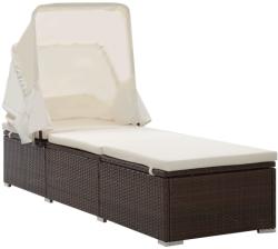 vidaXL Șezlong cu copertină și pernă, maro, poliratan (46247)