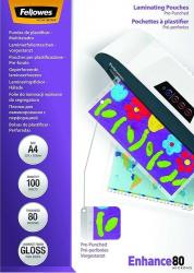 Fellowes lamináló fólia A4 fényes 80 mikron előre lyukasztott 100db (IFW54525)