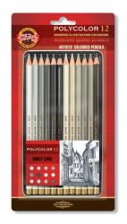 KOH-I-NOOR Set 12 creioane colorate KOH-I-NOOR POLYCOLOR, nuante gri