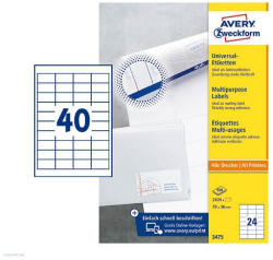 Avery Zweckform Etikett címke, univerzális, 3657-200, 48, 5 x 25, 4 mm, 220 ív, Avery