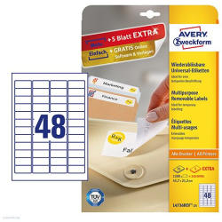 Avery Zweckform Etikett címke speciális L4736REV-25 visszaszedhető 45, 7 x 21, 2 mm 25 ív Avery