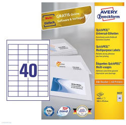 Avery Zweckform Etikett címke univerzális 3657 fehér QuickPEEL 48, 5 x 25, 4 mm 100 ív Avery