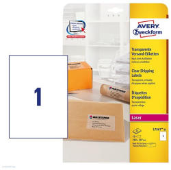 Avery Zweckform Etikett címke címzés L7567-25 QuickPEEL átlátszó poliészter A4 borítékra, 210 x 297 mm