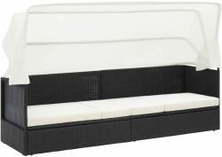 vidaXL Canapea de grădină cu copertină, negru, poliratan (49393)