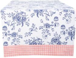Clayre & Eef Fata de masa bumbac alb albastru Blue Flowers 50 cm x140 cm (CCMMRG60) Fata de masa