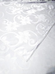 Cri Design Fata de masa cu dantela, damasc calitate I alb, 140x250 cu 12 servetele fara dantela (FW_140x250x12S_J) Fata de masa