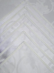 Cri Design Fata de masa damasc alb 150x350 cu 12 servetele, cu dantela, White Flowers (FW12_350x150)