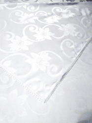 Cri Design Fata de masa alba din damasc de lux 250x140 cu dantela brodata, White Flowers (FW_140x250-D) Fata de masa