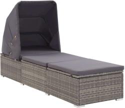 vidaXL Șezlong cu copertină și pernă, gri, poliratan (46248)