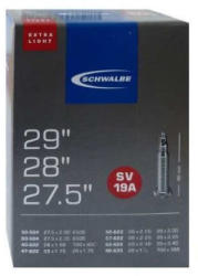 Schwalbe SV19A Extra Light 27, 5/29 x 2, 1/2, 4 (40/62-584/622) MTB belső gumi 40 mm hosszú bontható szeleppel, 140 g, presta
