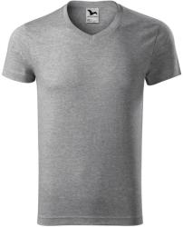 MALFINI Férfi póló Slim Fit V-neck - Sötétszürke melírozott | S (1461213)