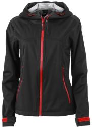 James & Nicholson Női softshell kapucnis kabát JN1097 - Fekete / piros | XXL (1-JN1097-1725185)