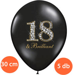 PartyDeco S. r. o Lufi, évszámos (18), metál, 5 db/cs/fekete, gyémánt