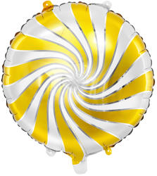 PartyDeco S. r. o Arany-fehér-ezüst csíkos fólia lufi, 14"/35 cm