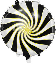 PartyDeco S. r. o Fekete-fehér-arany csíkos fólia lufi, 14"/35 cm