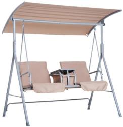 AOSOM Hintaágy két üléssel asztalkával bézs színben