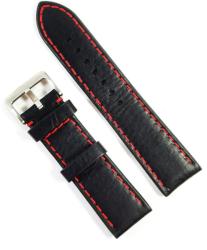  Curea pentru ceas Chermond Culoare Neagra, Cusatura Rosie 20mm, 22mm, 24mm WZ3480 (WZ3480)