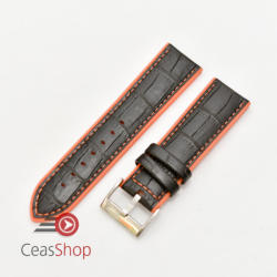 Curea hibrid silicon si piele model crocodil neagra cu portocaliu 22mm - 4205622 - ceas-shop