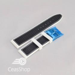 Curea silicon sport fibra carbon alba cu negru 24mm - 38174
