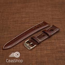  Curea piele lină, căptușită GRAND PRIX maro inchis cusaturi albe 20mm - 46321