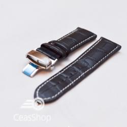  Curea piele vitel captusita deployant cu arc neagra, cusaturi albe 18 mm - 35930 - ceas-shop - 87,00 RON