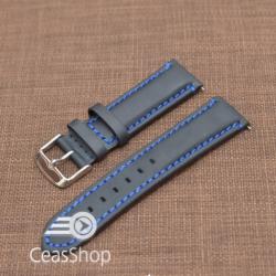 Curea piele neagra Mustang mata, captusita, cusatura albastra 20mm - 40474