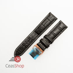  Curea piele vitel captusita negră cu cusătură albă și deployant rose gold 22 mm - ceas-shop