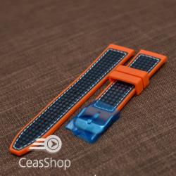 Curea silicon sport fibra carbon portocalie cu cusaturi albe 22mm - 38124